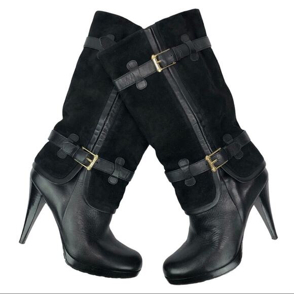 Cole Haan Kennedy Leather Suede High Heel Nike Air Boots Buckles in Black 6.5 - Picture 13 of 14